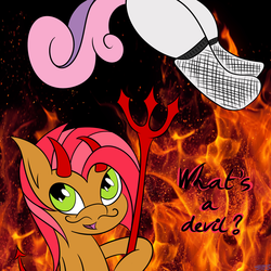 Size: 2000x2000 | Tagged: safe, artist:nlgma, babs seed, sweetie belle, devil, g4, hell, meanie belle, meaniebelle