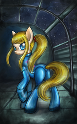 Size: 700x1119 | Tagged: safe, artist:munadrake, pony, butt, metroid, nintendo, plot, ponified, samus aran, zero suit