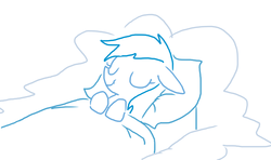 Size: 843x499 | Tagged: safe, artist:weaver, rainbow dash, pony, g4, bed, cloud, female, simple background, sleeping, solo, white background
