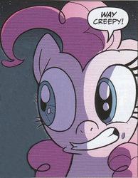 Size: 440x567 | Tagged: safe, idw, official comic, pinkie pie, earth pony, pony, g4, spoiler:comic, reaction image, scared, solo