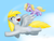 Size: 4000x3000 | Tagged: safe, artist:icy wings, derpy hooves, dinky hooves, g4, equestria's best mother, filly, flying, happy