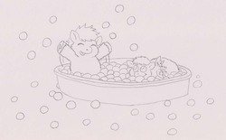 Size: 1200x746 | Tagged: safe, artist:santanon, fluffy pony, ball, ball pit, cute, eyes closed, flapping, fluffy pony original art, happy, hugbox, open mouth, smiling, swimming pool, wading pool