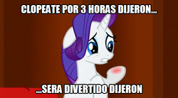 Size: 634x350 | Tagged: safe, edit, edited screencap, screencap, rarity, pony, unicorn, g4, magic duel, my little pony: friendship is magic, caption, clop, clopping, female, implied masturbation, mare, sensitive hooves, solo, spanish, translated in the comments