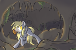 Size: 3000x2000 | Tagged: safe, artist:manicpanda, derpy hooves, pegasus, pony, g4, adventure, cave, explore, exploring, female, mare, solo, spelunking, torch