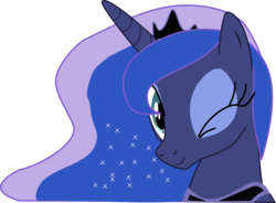 Size: 1593x1173 | Tagged: safe, artist:nero-narmeril, princess luna, pony, g4, female, simple background, solo, wink