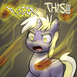 Size: 750x750 | Tagged: safe, dinky hooves, pony, g4, angry, brick, cropped, female, magic, rage, solo, tumblr, upset