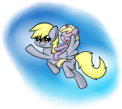 Size: 943x847 | Tagged: safe, artist:chibi95, derpy hooves, dinky hooves, pegasus, pony, unicorn, g4, dinky riding derpy, equestria's best mother, female, flying, mare, riding
