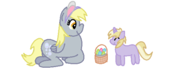 Size: 520x224 | Tagged: safe, artist:ponypal918, derpy hooves, dinky hooves, pegasus, pony, g4, basket, easter, easter egg, equestria's best mother, female, mare, sitting