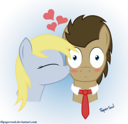Size: 2820x2727 | Tagged: safe, artist:filpapersoul, derpy hooves, doctor whooves, time turner, pegasus, pony, g4, female, heart, kissing, male, mare, necktie, ship:doctorderpy, shipping, straight