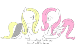 Size: 1280x853 | Tagged: safe, artist:barefootwalls, banner mares, crescendo, fluttershy, pegasus, pony, g4, 30 minute art challenge, duo, female, mare