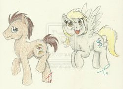 Size: 800x580 | Tagged: dead source, safe, artist:pitafish, derpy hooves, doctor whooves, time turner, pegasus, pony, g4, deviantart watermark, female, mare, obtrusive watermark, traditional art, watermark