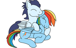 Size: 900x571 | Tagged: safe, artist:rukia823, rainbow dash, soarin', g4, ear bite, female, male, ship:soarindash, shipping, straight