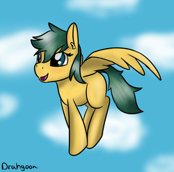 Size: 1280x1266 | Tagged: safe, artist:drahgoon, sunshower raindrops, oc, pegasus, pony, g4, flying, sky