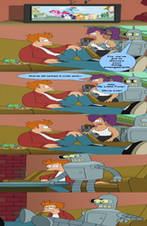 Size: 1038x1588 | Tagged: safe, bender bending rodríguez, flat, futurama, male, philip j. fry, television, turanga leela