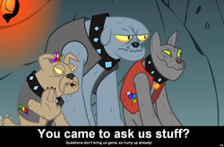 Size: 1024x672 | Tagged: safe, fido, rover, spot, diamond dog, comic:celestia's servant interview, g4, caption, interview, meta