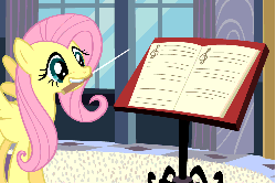 Size: 750x499 | Tagged: safe, screencap, fluttershy, pegasus, pony, a canterlot wedding, g4, season 2, animated, conductor, conductor's baton, female, gif, mouth hold, paper, sheet music, solo