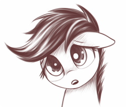 Size: 450x381 | Tagged: safe, artist:sokolas, scootaloo, pegasus, pony, g4, bust, cute, cutealoo, female, filly, floppy ears, foal, gritted teeth, lidded eyes, monochrome, open mouth, simple background, solo, style emulation, teeth, white background