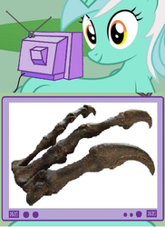 Size: 364x500 | Tagged: safe, lyra heartstrings, allosaurus, dinosaur, g4, exploitable meme, fossil, hand, meme, tv meme