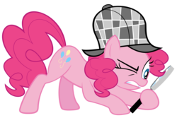Size: 6000x4000 | Tagged: safe, artist:otfor2, pinkie pie, earth pony, pony, g4, mmmystery on the friendship express, .ai available, .psd available, deerstalker, detective, female, hat, magnifying glass, mare, one eye closed, sherlock holmes, sherlock pie, simple background, solo, transparent background, vector