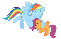 Size: 5000x3200 | Tagged: safe, artist:mrlolcats17, rainbow dash, scootaloo, pegasus, pony, g4, duo, duo female, eyes closed, female, noogie, one eye closed, scootalove, simple background, transparent background, vector, wink