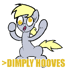 Size: 850x924 | Tagged: dead source, safe, artist:derkrazykraut, artist:masem, edit, derpy hooves, pony, g4, :o, air quotes, animated, female, implying, implyra, recolor, simple background, sitting, solo, text, transparent background