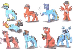 Size: 1614x1096 | Tagged: safe, artist:kleeschweif, demoman, demoman (tf2), engineer, engineer (tf2), heavy (tf2), medic, medic (tf2), ponified, pyro (tf2), scout (tf2), sniper, sniper (tf2), soldier, soldier (tf2), spy, spy (tf2), team fortress 2