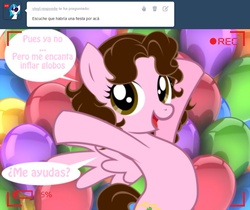Size: 1236x1037 | Tagged: safe, artist:shinta-girl, oc, oc only, oc:shinta pony, ask, balloon, spanish, translated in the description, tumblr