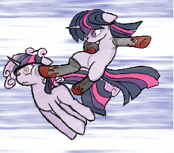 Size: 794x703 | Tagged: safe, artist:thattagen, screwball, twilight sparkle, oc, oc:screwlight sparkle, pony, unicorn, g4, action pose, animated, clothes, duality, duo, duo female, female, fight, fusion, fusion paradox, fusion ponidox, fusion:screwball, fusion:screwlight, fusion:twilight sparkle, kicking, mouth hold, pocky, self paradox, self ponidox, socks, sockypockytwi, speed lines, violence