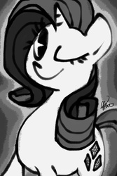 Size: 480x720 | Tagged: safe, artist:lyricallark, rarity, pony, g4, female, grayscale, monochrome, solo, wink