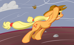 Size: 1765x1095 | Tagged: safe, artist:intetx, applejack, earth pony, pony, g4, cloud, female, solo, wind