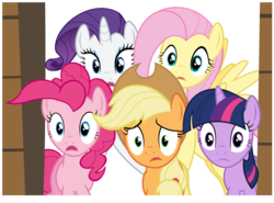 Size: 9745x7203 | Tagged: safe, artist:redpandapony, applejack, fluttershy, pinkie pie, rarity, twilight sparkle, earth pony, pegasus, pony, unicorn, g4, absurd resolution, concerned, female, mare