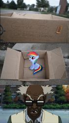 Size: 836x1487 | Tagged: safe, rainbow dash, pegasus, pony, fanfic:my little dashie, g4, colonel h. stinkmeaner, dashie meme, evil people finding dash meme, exploitable meme, meme, the boondocks, this will not end well