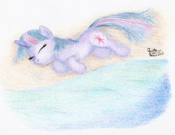 Size: 1440x1108 | Tagged: safe, artist:kuroitsubasatenshi, twilight sparkle, g4, closed mouth, eyes closed, full body, lying down, sleeping, solo, traditional art