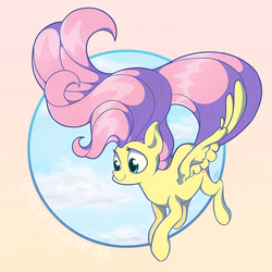 Size: 900x900 | Tagged: safe, artist:egophiliac, fluttershy, pony, g4, female, flying, solo