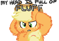 Size: 718x497 | Tagged: artist needed, source needed, useless source url, safe, applejack, earth pony, pony, g4, applejack's hat, cheek fluff, chest fluff, cowboy hat, cross-eyed, ear fluff, female, fluffy, hat, image macro, leg fluff, mare, my mind is full of fuck, simple background, transparent background
