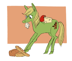 Size: 847x720 | Tagged: safe, artist:doeponies, oc, oc only, earth pony, pony, bread, cheese, glasses, solo