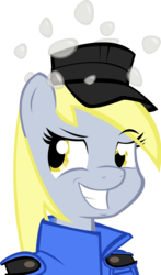 Size: 1593x2714 | Tagged: dead source, safe, artist:spaghetticen145, derpy hooves, pegasus, pony, g4, bubble, clothes, female, grenadier's softcap, hat, mare, smiling, soldier, soldier (tf2), solo, team fortress 2