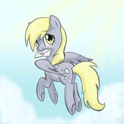 Size: 894x894 | Tagged: safe, artist:derpiliciouspony, derpy hooves, pegasus, pony, g4, cute, female, flying, letter, mail, mare, mouth hold, sky, solo, underp