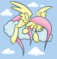 Size: 1884x1971 | Tagged: safe, artist:faikie, fluttershy, pegasus, pony, g4, cloud, female, looking down, mare, scared, sky