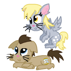 Size: 400x400 | Tagged: safe, artist:pinkielord, derpy hooves, doctor whooves, time turner, cat, g4, duo, kitten, simple background, species swap, transparent background