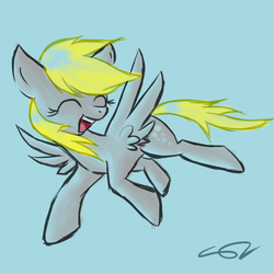 Size: 1024x1024 | Tagged: safe, artist:shadowthezoroark, derpy hooves, pegasus, pony, g4, female, flying, happy, mare, solo