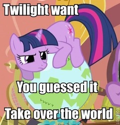 Size: 352x365 | Tagged: safe, edit, edited screencap, screencap, spike, twilight sparkle, g4, secret of my excess, caption, cute, globe, image macro, nostalgia critic, pure unfiltered evil, text, tyrant sparkle