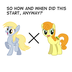 Size: 900x900 | Tagged: safe, carrot top, derpy hooves, golden harvest, earth pony, pegasus, pony, g4, duo, duo female, female, mare, meta, ship:derpytop, shipping