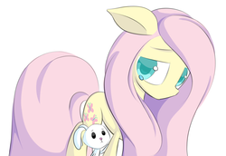 Size: 2500x1723 | Tagged: safe, artist:sharkwellington, angel bunny, fluttershy, g4, comfort, comforting, crying, sad