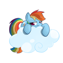 Size: 2540x2540 | Tagged: safe, artist:hidden-cat, rainbow dash, pony, g4, cloud, female, meh, solo