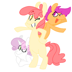 Size: 553x553 | Tagged: safe, artist:bootyhooves, apple bloom, scootaloo, sweetie belle, g4, cutie mark crusaders, happy