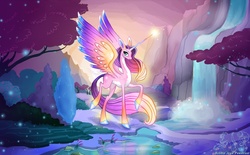 Size: 1163x720 | Tagged: safe, artist:bjpentecost, oc, oc only, oc:shinerise, alicorn, pony, alicorn oc, scenery, waterfall