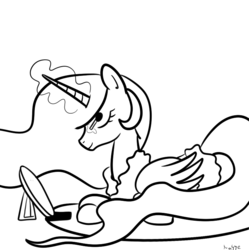 Size: 765x768 | Tagged: safe, artist:nasse, princess celestia, pony, g4, female, lineart, makeup, monochrome, solo