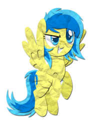 Size: 1370x1839 | Tagged: safe, artist:ieatedaunicorn, oc, oc only, oc:blueberry blitz, pegasus, pony, crumpled, paper, solo, style emulation