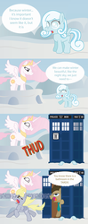 Size: 2050x5199 | Tagged: safe, artist:t-3000, derpy hooves, doctor whooves, princess celestia, time turner, oc, oc:snowdrop, pegasus, pony, snowdrop (animation), g4, bad end, comic, dark comedy, doctor who, female, mare, mood whiplash, pink-mane celestia, tardis, the doctor, we are going to hell